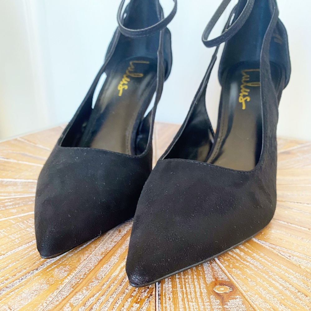 NIB Lulu’s Black Faux Suede Pointed-toe Ankle Strap Stiletto Heels in Size 10 - Picture 5 of 13